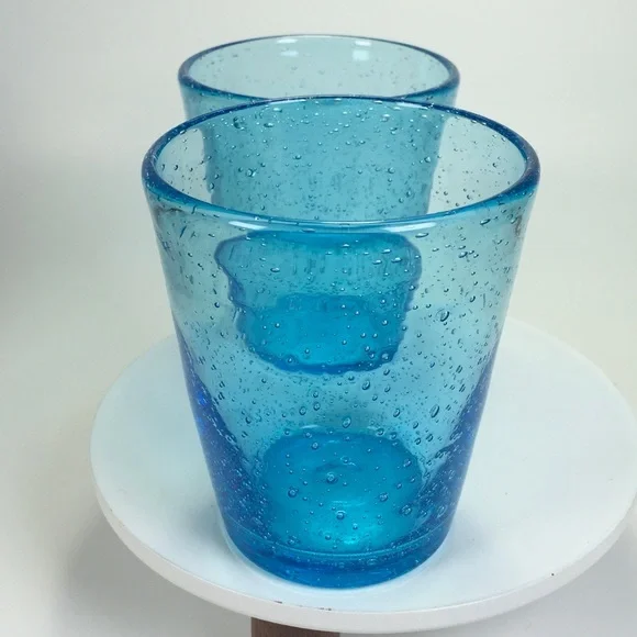 Blue Bubble Glass Hand Blown Drinking Glasses - Picture 4 of 8